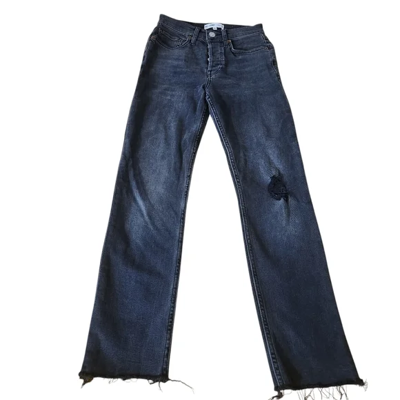 RE/DONE Originals Size 24 Faded Black Ankle Crop Jeans Raw Hem Button Fly - Picture 1 of 3